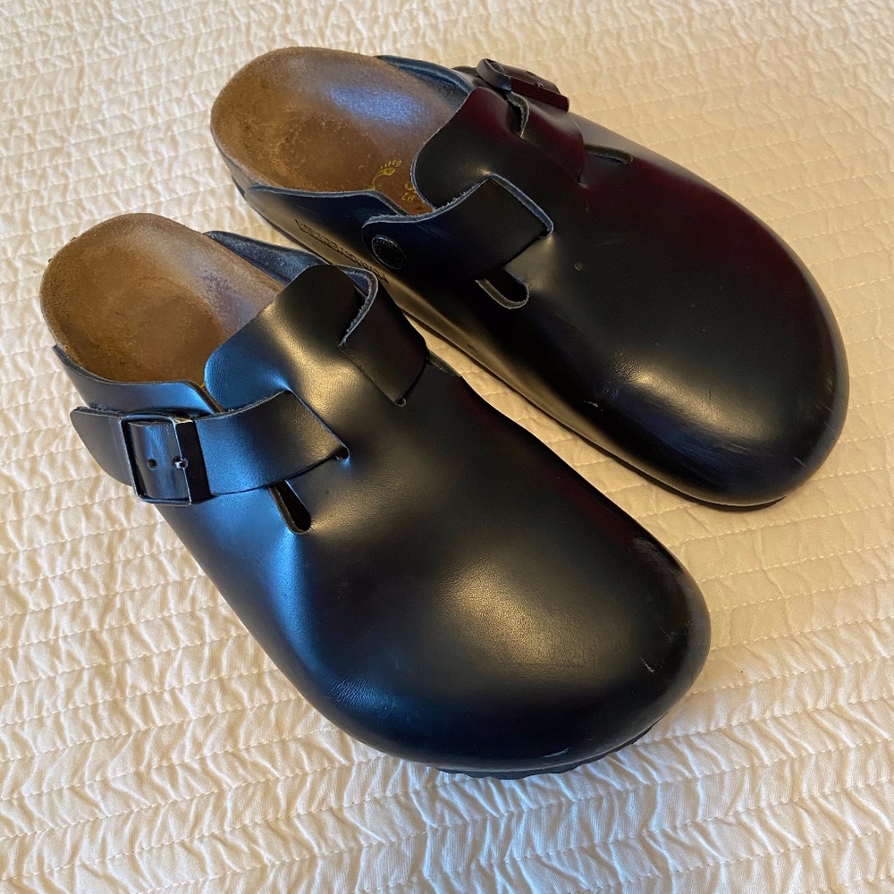 Birkenstock Boston Black Leather Clog - Sz 7 EU 37